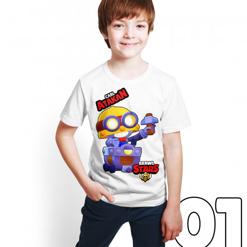 Brawl Stars - Carl - Dijital Baskılı Beyaz Kişiye Özel T-Shirt