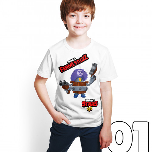 Brawl Stars - Darryl - Dijital Baskılı Beyaz Kişiye Özel T-Shirt