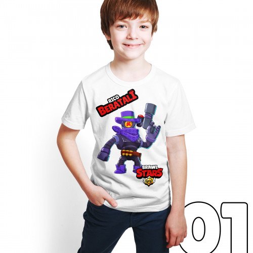 Brawl Stars - Rico - Dijital Baskılı Beyaz Kişiye Özel T-Shirt