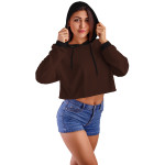 Koyu Kahve Kapüşonlu Crop Top Kadın Sweatshirt