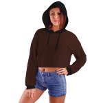 Koyu Kahve Kapüşonlu Crop Top Kadın Sweatshirt