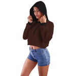 Koyu Kahve Kapüşonlu Crop Top Kadın Sweatshirt