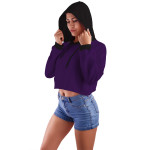 Koyu Mor Kapüşonlu Crop Top Kadın Sweatshirt