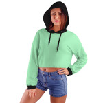 Su Yeşili Kapüşonlu Crop Top Kadın Sweatshirt